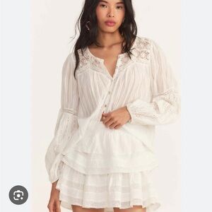 loveshackfancy lilith blouse true white small Women's Cream Lace Detail Top